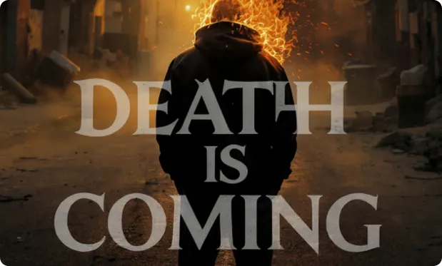 將圖片中的「RISE FROM THE DUST」改為「DEATH IS COMING」